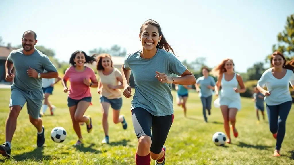 A group of diverse community members participating in a sports event organized by COLLECTIF DYNAMIQUE MEYMACOIS, showcasing inclusivity and active engagement.